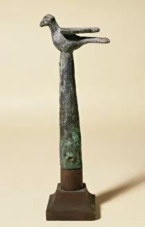 Phoenician Gallery: Phoenician art. Bronze badge, topped with a bird. Manacor. S
