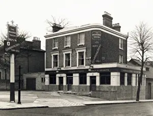 Prints of Photograph of Belvedere Tavern, Nunhead, London. The main side of the print (shown here) depicts: Right face on view of the pub The National Brewery Centre Archives Prints: Photograph of Belvedere Tavern, Nunhead, London