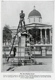 Workman Prints: Photograph of the cleaning of the General Gordon statue