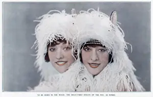 Revue Prints: Photograph of the dolly sisters in fluffy white costumes for their Pony Trot