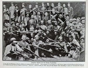 Fighters Collection: Photograph of a large group of armed men, captioned, Irregular fighters for the Persian