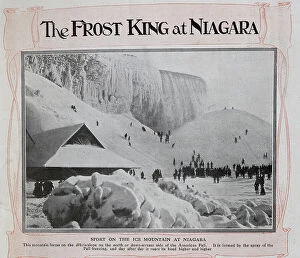 Seasons Collection: Photograph of Niagara Falls frozen, with skiers at base. Captioned, The Frost King at Niagara'