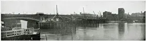 Photograph showing the temporary erection for the enlargement of the pier. Date: March 1908