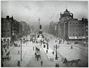 Daniel Collection: Photograph taken from O'connell Bridge looking towards O'connell Statue and beyond Nelson's Pillar