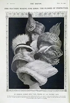 Millinery Prints: Photomontage of women in feathered hats
