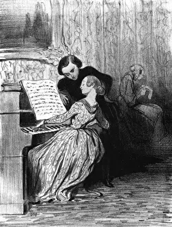 Piano student performs, c. 1860