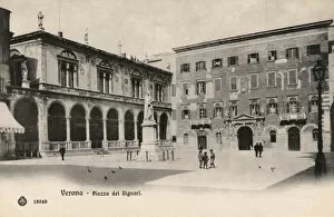 Piazza dei Signori with the monument to Dante, Verona