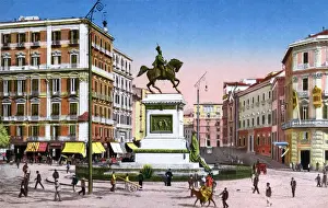 Medina Prints: Piazza del Municipio with equestrian statue, Naples, Italy