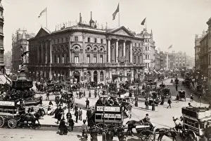 Piccadilly Circus London. horse drawn / pedestrian transport