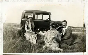 Lewes Prints: Picnic with Austin Seven Vintage Car, Lewes Downs, England