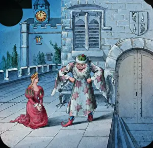 Picture showing a girl on her knees and man dressed as encha