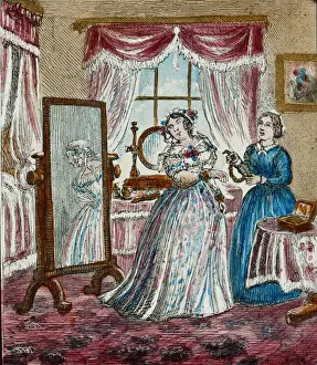 Picture of a woman dressing in an ornate dress