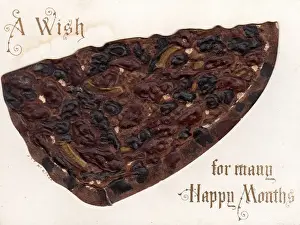 Slice Prints: Piece of fruit cake on a Christmas card