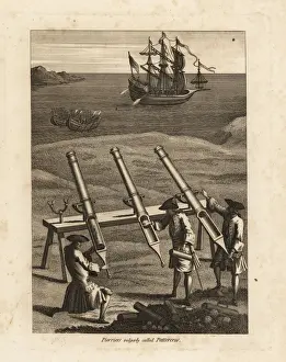 Respecting Prints: Pierriers firing stones at a ship in a bay