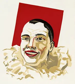 Ruffle Prints: Pierrot in white ruffle collar and red face paint