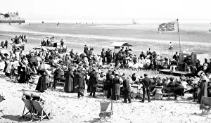 Morecambe Prints: Pierrots on the beach in Morecambe