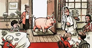 Pig entering a restaurant