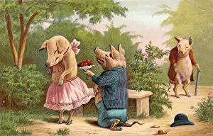 Bunch Prints: Pig proposal on a Valentine postcard