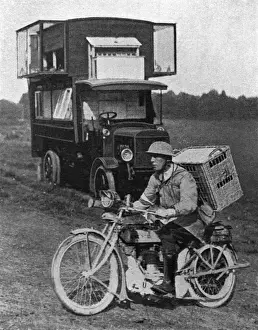 Pigeons and their motor lorry home at the front, WWI