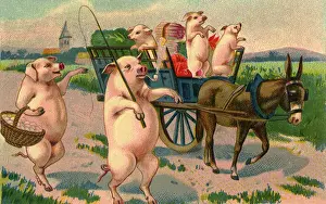 Themes Prints: Pigs in Cart
