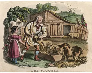 イギリス購入★木製額入り絵 PIG & SHEEP pigs-feeding-time-593998.jpg.webp