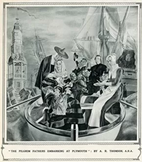 The Pilgrim Fathers embarking at Plymouth by A. R. Thomson