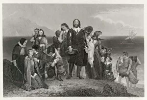 Pilgrim Collection: Pilgrim Fathers landing at Plymouth, Massachusetts