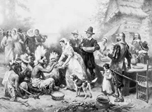 Images Dated 7th March 2017: Pilgrims of New Plymouth Colony celebrate first Thanksgiving