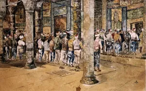 Islamics Prints: Pilgrims praying in a mosque. Painting. SYRIA. Damascus