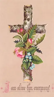 Forgetmenot Prints: Pink and blue flowers and a cross on an Easter card