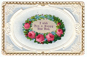 Images Dated 11th December 2015: Pink and blue flowers on a New Year card