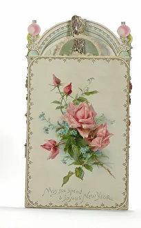Images Dated 4th May 2018: Pink and blue flowers on a New Year card