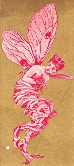 Pink fairy in flight on a greetings card