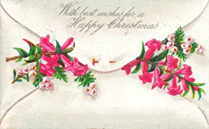 Pinned Prints: Pink flowers in an envelope on a Christmas card