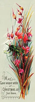 Weave Prints: Pink flowers and spider on a Christmas card
