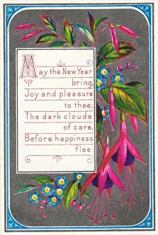 Fuchsia Collection: Pink, purple and blue flowers on a New Year card