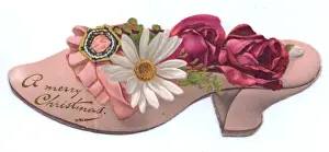 Daisies Prints: Pink and white flowers in a shoe-shaped Christmas card