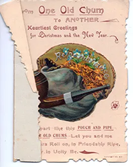 Pouch Collection: Pipe and tobacco pouch on a Christmas and New Year card