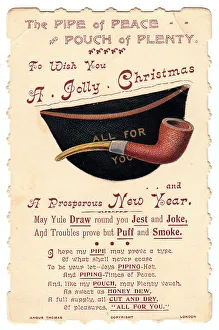 Pouch Collection: Pipe and tobacco pouch on a Christmas and New Year card