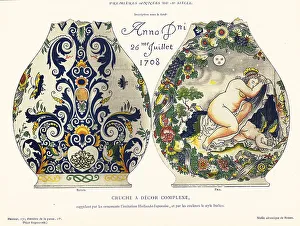 Crockery Prints: Pitcher (broken) with complex design, Rouen, 1708