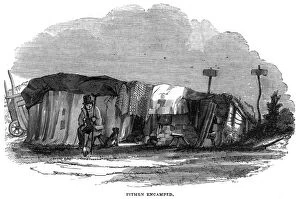 Pitmen encamped - evicted coal miner and his dwelling