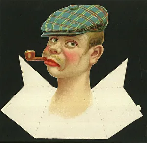 Cutout Prints: Place card, man with flat cap and pipe