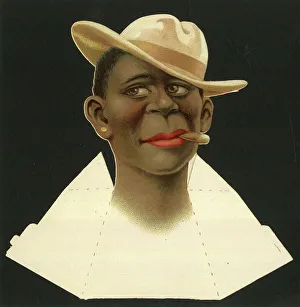 Cutout Prints: Place card, man with hat and cigar