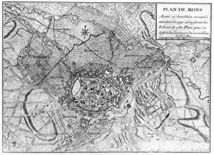 Floods Prints: Plan of 18th centurary Mons, Belgium