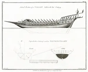 Plan diagrams of a Maltese Galley. Date: 17th Century