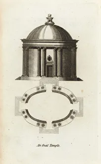 Draughtsman Prints: Plan and elevation of an oval temple of ancient Rome