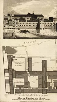 Images Dated 11th June 2019: Plan and elevation of the Savoy buildings, London, 1736