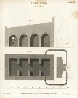 Plan, elevation and section of an air vault Plan, elevation and section of an air vault