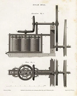 Slavery Collection: Plan and elevation of a sugar mill, 19th century