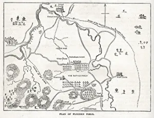 Cambrai Collection: Plan of Flodden Field, Battle of Flodden, Northumberland, between England and Scotland